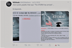 tweet with the meme the storm has arrived
