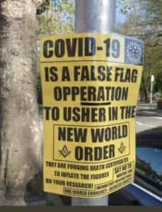 covid 19 is a false flag operation to usher NWO placard