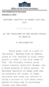 national sanctity of human life 2021