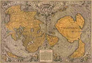 the Oronteus Fineus map, which shows an ice-free Antarctica