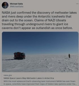 NASA confirmed the discovery of meltwater lakes and rivers in Antarctica - Michael Salla tweet